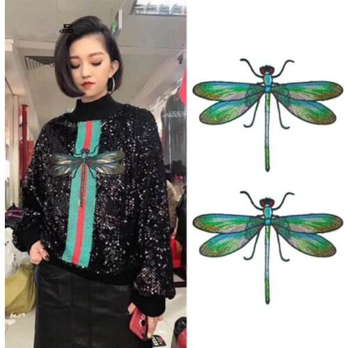 1 Pc Embroidered Applique Patches for Jacket Cloth Large Cool Dragonfly Iron On Badge Patch Stickers Apparel Accessories NL341