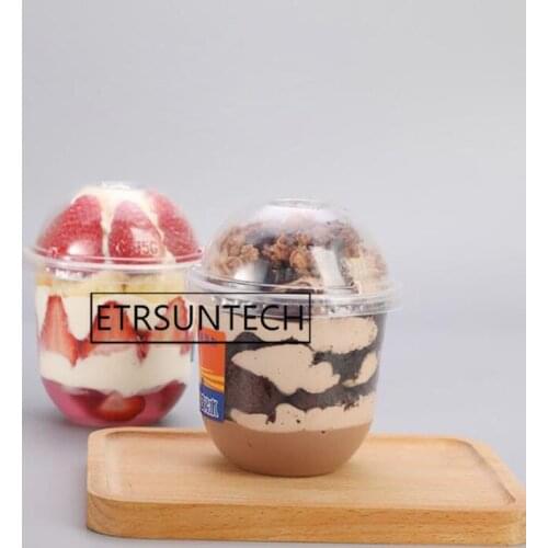200sets 360ml Transparent Yogurt Bottle Baking Pudding Jelly Ice Cream Plastic Cups Small Dessert Packaging Cup with Lid