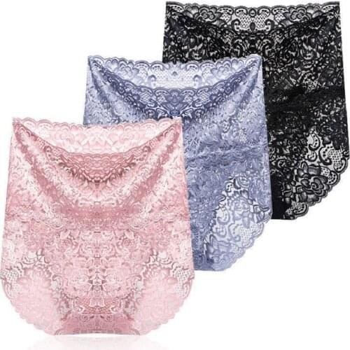 3Pcs Women Panties Underwear Lingerie Sexy Briefs Female Lace Underpanties With High Waist Plus Size Shorts Calcinha