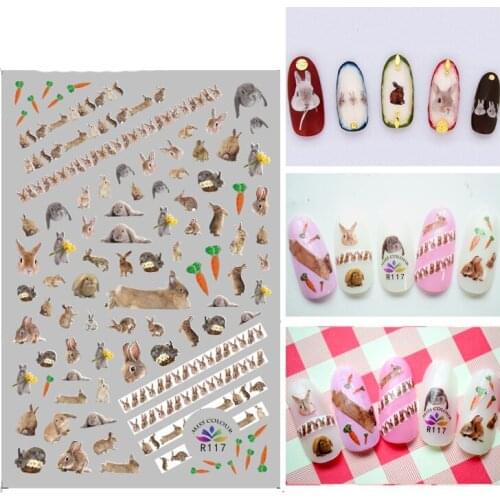 3D Nail Sticker Cute Rabbit Carrot Flowers Fashion Stickers Autumn Small Adhesive Stickers for Manicure Nail Art Decoration