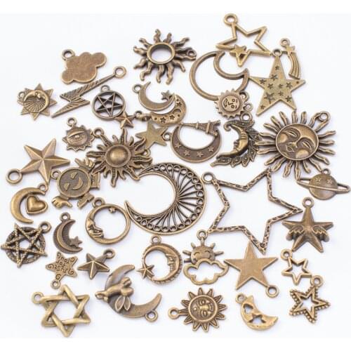 40pcs Vintage Charms Mixed Charms Pendants Steampunk Metal Zinc Alloy Stars Sun Moon Charms for DIY Jewelry Making Bracelets