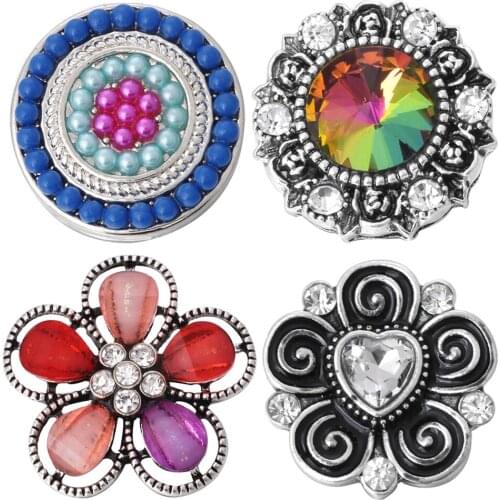5pcs/lot New Snap Jewelry 18mm Beads Flower Snap Buttons Metal Colorful 18mm Snap Button Jewelry for Snaps Bracelet DIY Jewelry