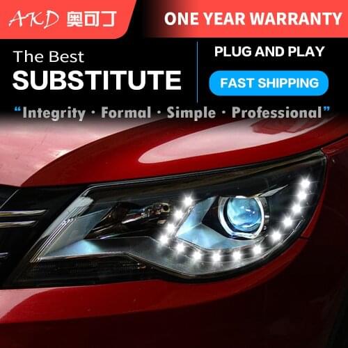 AKD tuning cars Headlight For VW Tiguan 2010 Headlights LED DRL Running lights Bi-Xenon Beam Fog lights angel eyes Auto levels
