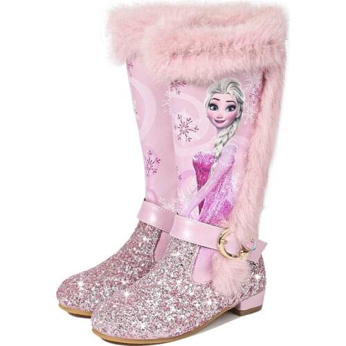 Disney Autumn Winter Children Princess Elsa Boots Girls Boots Fashion Martin Boots High Children Princess Girls Shoes Size 24-37
