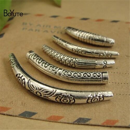 BoYuTe (30 Pieces/Lot) Metal Alloy Antique Silver Plated Bend Tube Connectors Diy Accessories for Bracelets