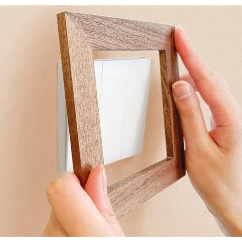 Nordic solid wood decorative switch stickers Wall power socket lamp protective cover frame self-adhesive Wall Stickers