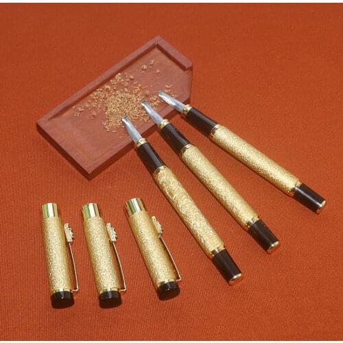 Handmade oud wood tools scraper shave hook knife pen shape Gold-plated incense shaving tool