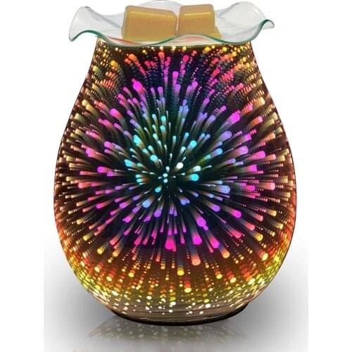 Oil Diffuser Electric Candle Warmer Glass Wax Melt Warmer with 3D Firework Effect Night Light Tart Burner Aroma Decorative Lamp