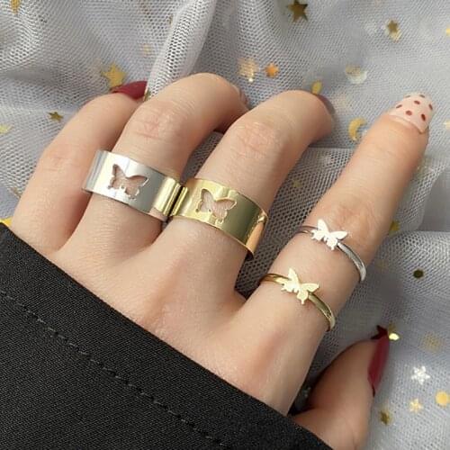 EN Trendy Gold Butterfly Rings For Women Men Lover Couple Rings Set Friendship Engagement Wedding Open Rings 2021 Jewelry