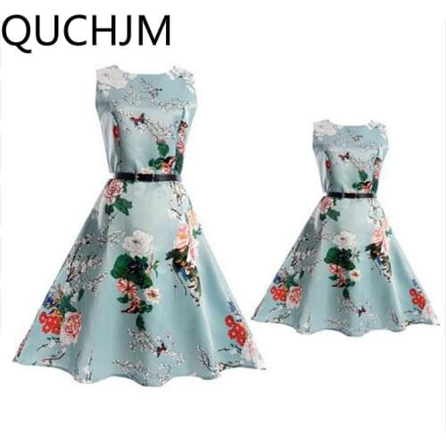 Brand Mother Daughter Dresses 2017 Girls Vintage Printed Spring Dress Family Matching Dress Children Kids Clothes l