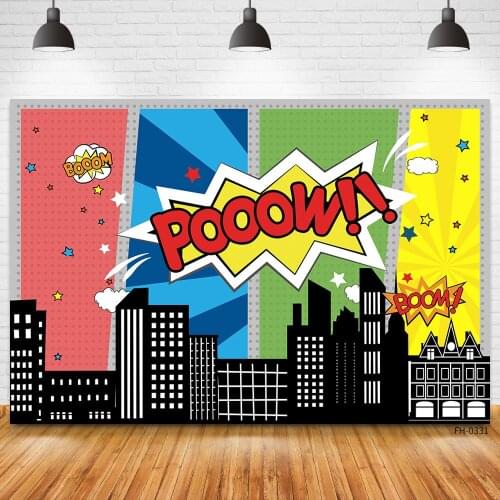Custom Name Superhero City Buildings Poster Banner Booth Backdrops Birthday Party Baby Boys Photophone Photography Backgrounds