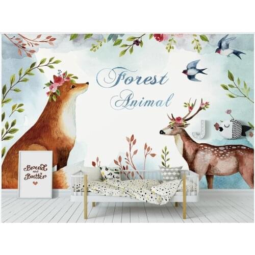 Custom mural on the wall wallpaper 3 d Forest animals fox elk childrens room home decor photo Wallpaper in the living room