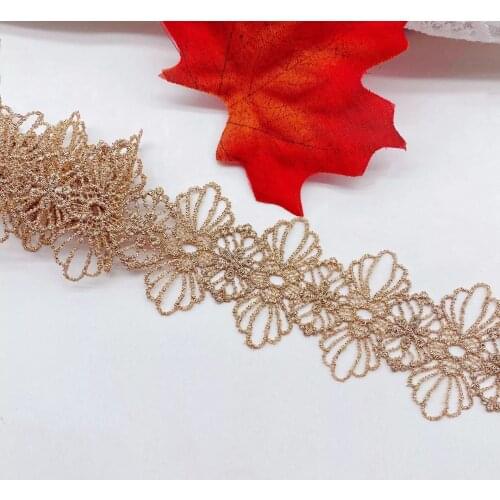 1Yards Embroidery Gold Lace Fabric Collar Ribbon Sewing Trimmings Ribbons 4cm Lace Material Cord Laces Party Dress dentelle LP38