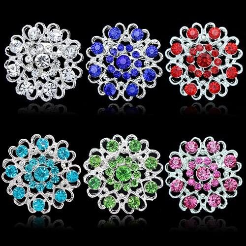 Hot! Rhinestone Crystal Brooch Hollow Out Collar Pin Silver Plated Flower Jewelry