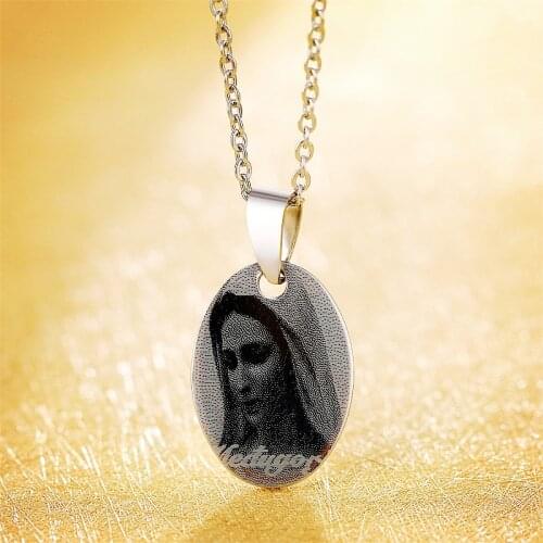 Fashion Guadalupes Virgin Mary Pendant Stainless Steel Medal Link Chain Catholic Necklace & Pendant For Women Men Jewelry