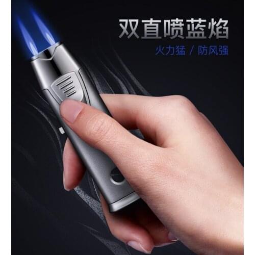 Powerful Twin Turbo Jet Lighter Cigar Cigarette Smoking Accessories Torch Metal Windproof Gas Lighters Gifts For Men Gadgets