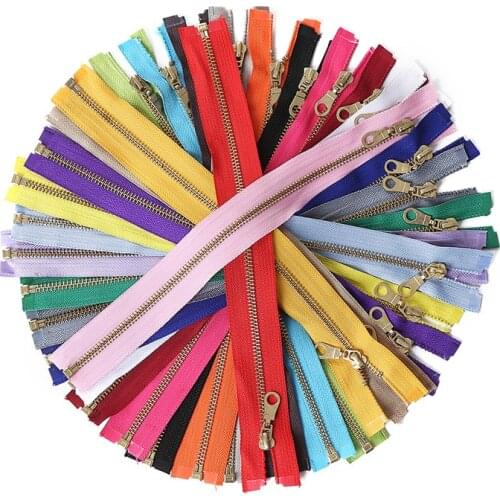 Set of 2 Pieces 5# (30-60cm) Brass Metal Separate Open Tail Zippers In with Donut Zippers Pulls Zippers for Sewing