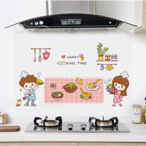 Cartoon decal kitchen oil-proof stickers for household gas stoves with high-temperature cabinets tile waterproof wall stickers
