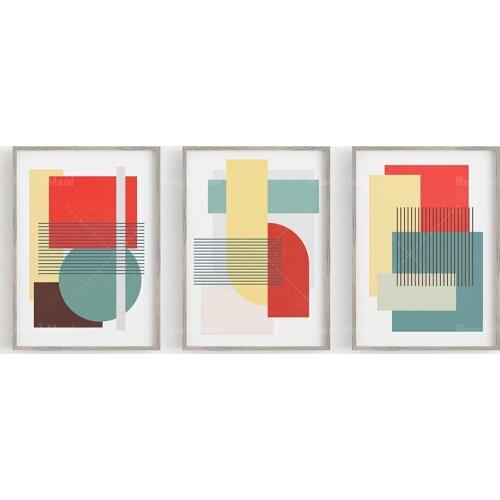 Retro graphic wall art, abstract poster 3 pieces of wall art, abstract geometric print large art print modern bohemian wall art
