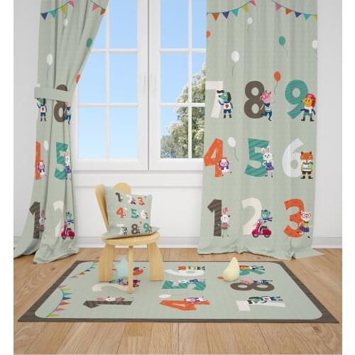 NUMBERS Non Slip Printed Easy To Clean Living Room Rug Educational Play - CARPET AND CURTAIN BUNDLE
