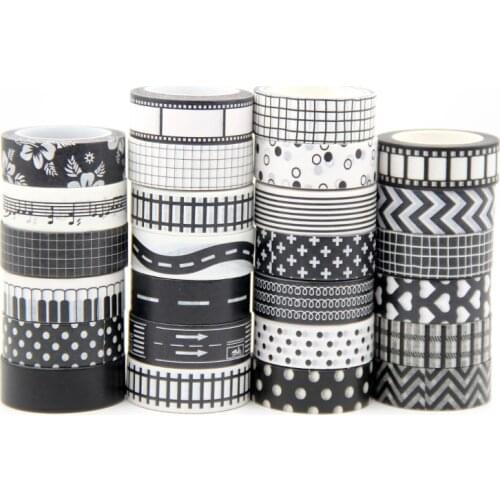 New Arrival 1PC 15MM*10M Light Black Stripes White Washi Tape Sticky Adhesive Tape Scrapbooking Album DIY Decorative Tape