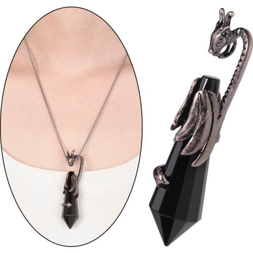 Natural Crystal Stone Black Obsidian Column Dragon Pendant Healing Reiki Charms For Jewelry Making DIY Necklace Accessories