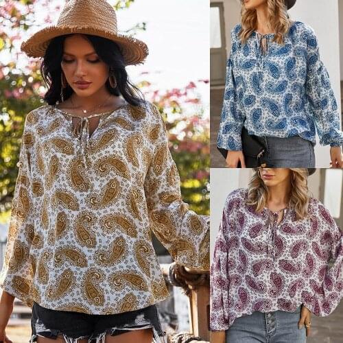 Shirts Women Spring Fashion Ethnic Shirts Casual Long Sleeve Beach Cashew Printed Tops Streetwear