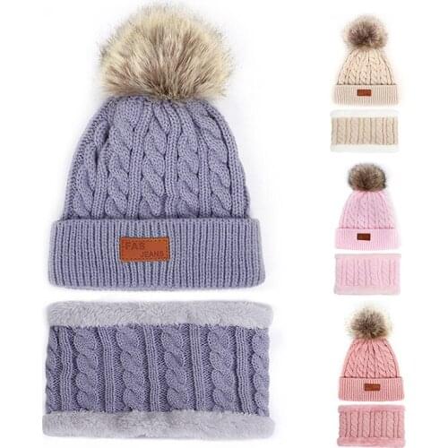 H:HYDE Two pieces Hat Scarf Set Beanie Cap Childrens Hats Girls Caps Keep Warm Winter Knitted Kids Scarf Cap