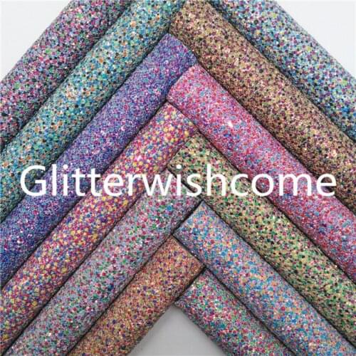 Glitterwishcome 21X29CM A4 Size Colorfull Dots Printed Glitter Leather, Glitter Leather fabric Vinyl for Bows, GM824B