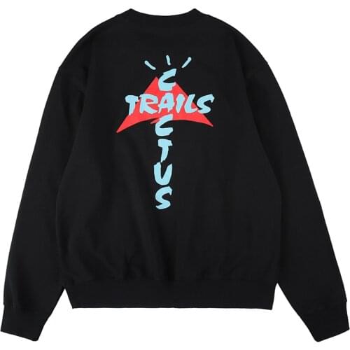 Catcus Jack Travi Scott Retro Crew Neck Black Hoodies Mens and Womens Inside Terry Harajuku Loose Casual Oversize Sweatshirt