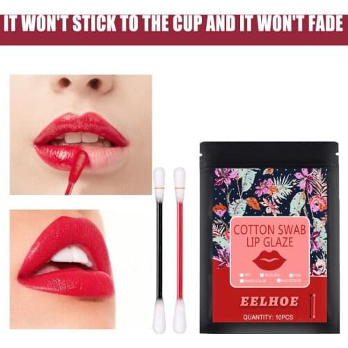 10pcs Cotton Swab Lipstick Portable Lip Stain Creative Non-fading Lip Glaze Waterproof Case Lasting Long Lip Sticks TSLM1