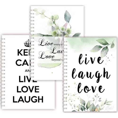 Inspiring Quotes - Live Love Laugh - Spiral Notebook Sketch Note Book Writing Memo Print Art Wallpaper Flower Decor Cover Poster