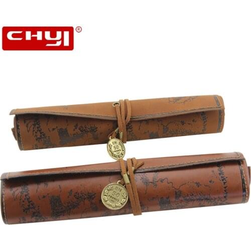 Vintage Retro Treasure Map Pencil Cases Luxury Roll Leather PU Pen Bag Pouch For Stationery School Supplies Make Up Cosmetic Bag