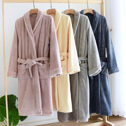 Japanese new autumn/winter couple nightgown flannel thickened bathrobe for men and women plus size long warm home service robe