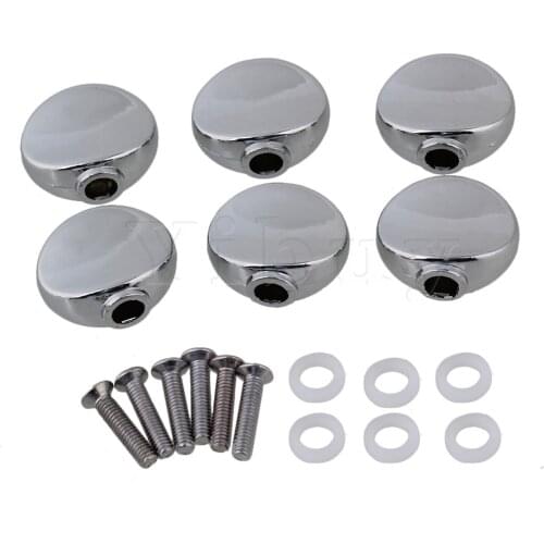 Yibuy Chrome 17x13mm Guitar Uklele Oval Alloy Machine Head Buttons concave surface with Screws 4mm Dia Hole Pack of 6