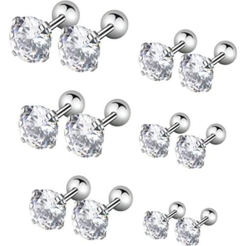 Free Shippment 20PCS Body jewelry-Ear Stud Tragus/Helix Bar/Stud CZ Gems Prong set 3mm 4mm 5mm 6mm 7mm 8mm