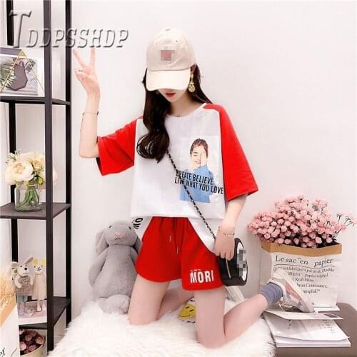 2019 Summer Hongkong Style Women Sets Half Sleeve T Shirt And Casual Shorts Female Sets
