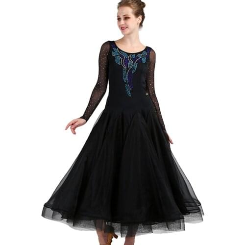 Ballroom Dance Dresses Long Sleeve foxtrot Dancing Skirt Women Stage Waltz Ballroom Dress black blue white MQ100