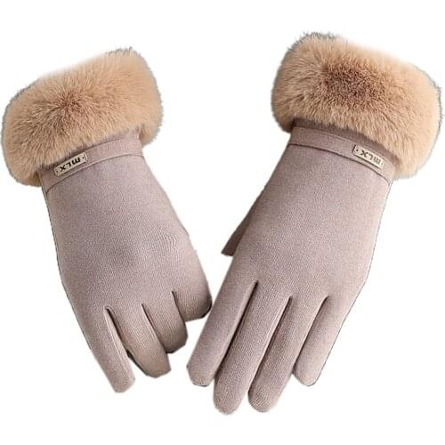 40GC Women Winter Warm Full Finger Gloves Furry Cuff Plush Lined Touch Screen Mittens