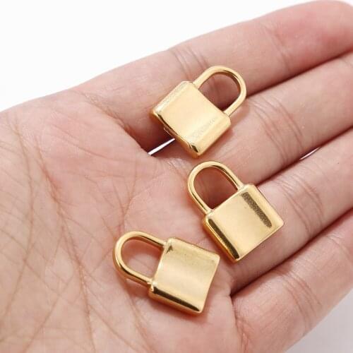10pcs/lot Wholesale Hot Fashion Gold Tone Stainless Steel Lock Charm 3D Pendent for DIY Necklace Jewelry Making
