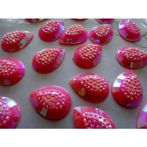 100pcs Sew on rhinestones Pink AB colour water drop shape 13*18mm flatback crystal strass hand sewing for dress
