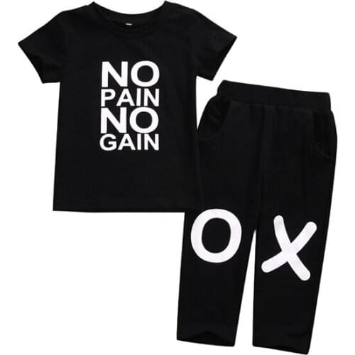 2018 Baby Boy Fashion Casual Cotton 1-6Y Summer Short Sleeve O-Neck Pullover Letter Black Shirt Tops Black Long Letter Pants