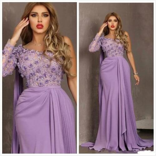 2020 Arabic Lilac Sexy Cheap Evening Dresses Lace Beaded Prom Dresses mermaid Formal Party Bridesmaid Second Reception Gowns