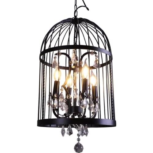 2021Antique Vintage handing pendant lamp cage iron luxury rustic crystal drop bird cage chandeliermodern stair