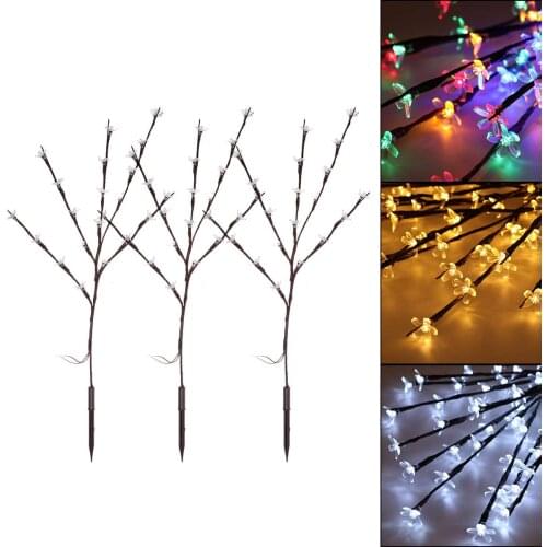 3PCS 60LED Solar Cherry Blossoms Light Garden Patio Park Path Christmas Luminaria Decorative Night Lights Tree Branches Lamps