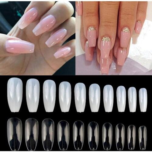 500pcs False Nail Art Tips Full French Ballerina Fake Nail Transparent/Natural Coffin Acrylic UV Gel Salon Design Manicure Tools