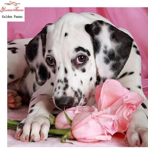 Diamond Painting Full Square 5D Diy Daimond Embroidery Diamant Mosaic Sale Displasy Broderie Diamant Lovely Dog and Flower 01