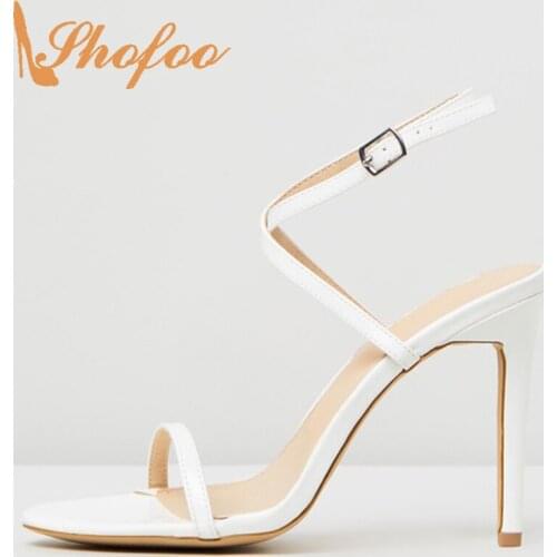 White Black High Thin Heels Stilettos Sandals Woman Buckle Strap Large Size 11 15 Laides Fashion Cross-Tied Shoes Dress Shofoo