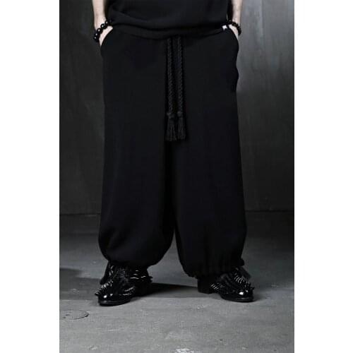 Large mens summer new lace up loose close foot trend wide leg pants Youth Popular thin Casual Pants Black