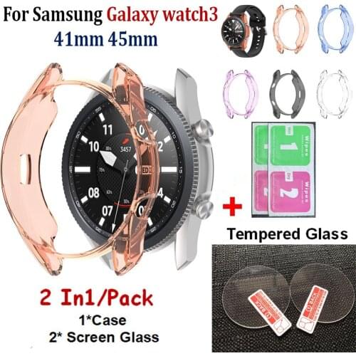 TPU Silicone Protective Case for Samsung Galaxy watch3 41mm 45mm Band Watch Cover Screen Tempered Glass For Galaxy watch 3 Frame